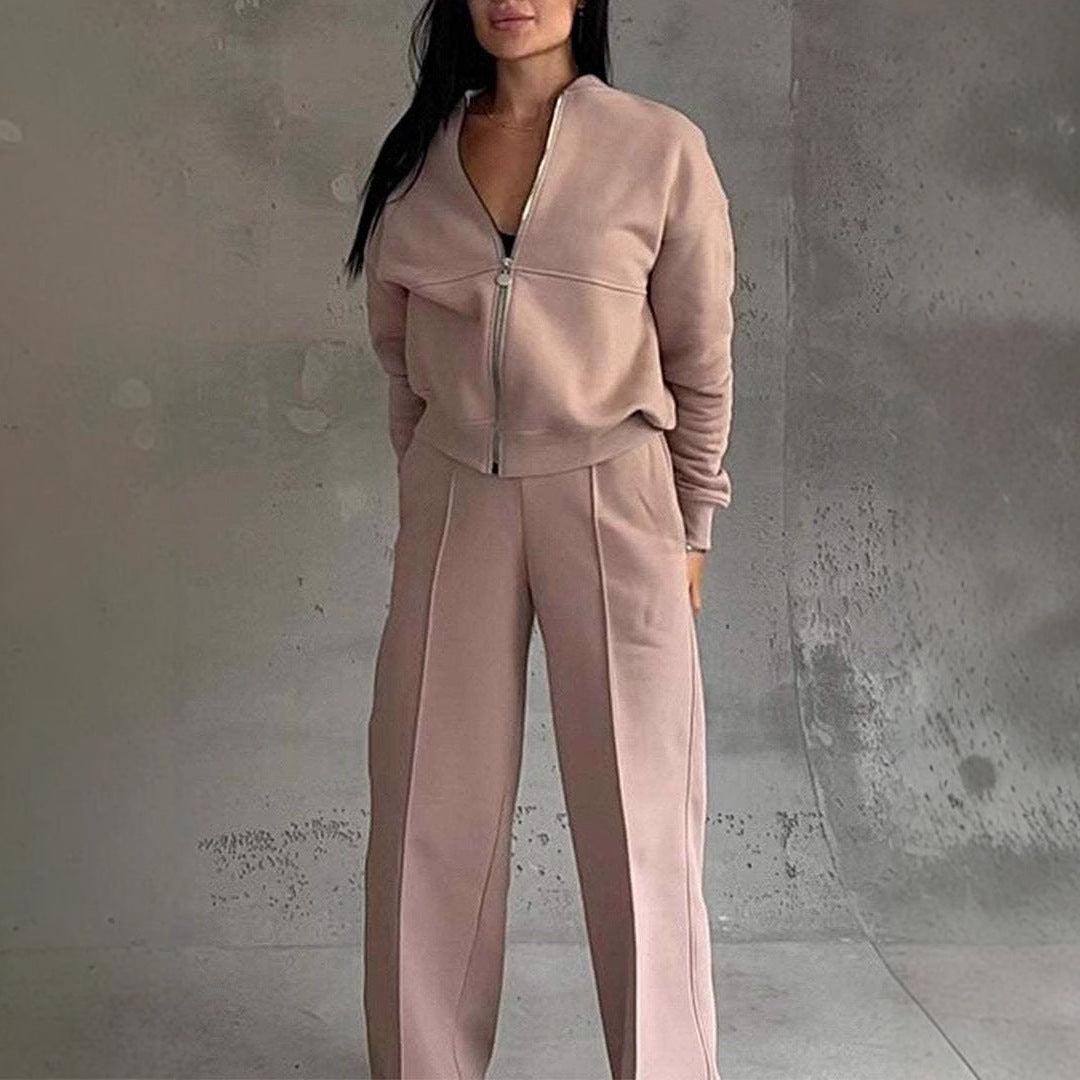 Ensemble deux pièces pour femmes : Veste zippée et pantalon large