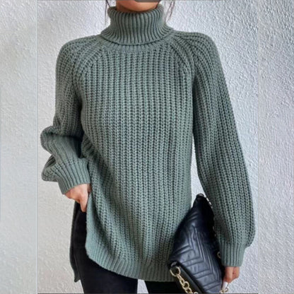 Pull à col roulé avec design fendu, mode simple, couleur unie, manches longues, vêtements pour femmes.